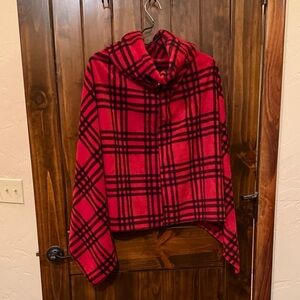 Moda Red and Black Plaid Poncho